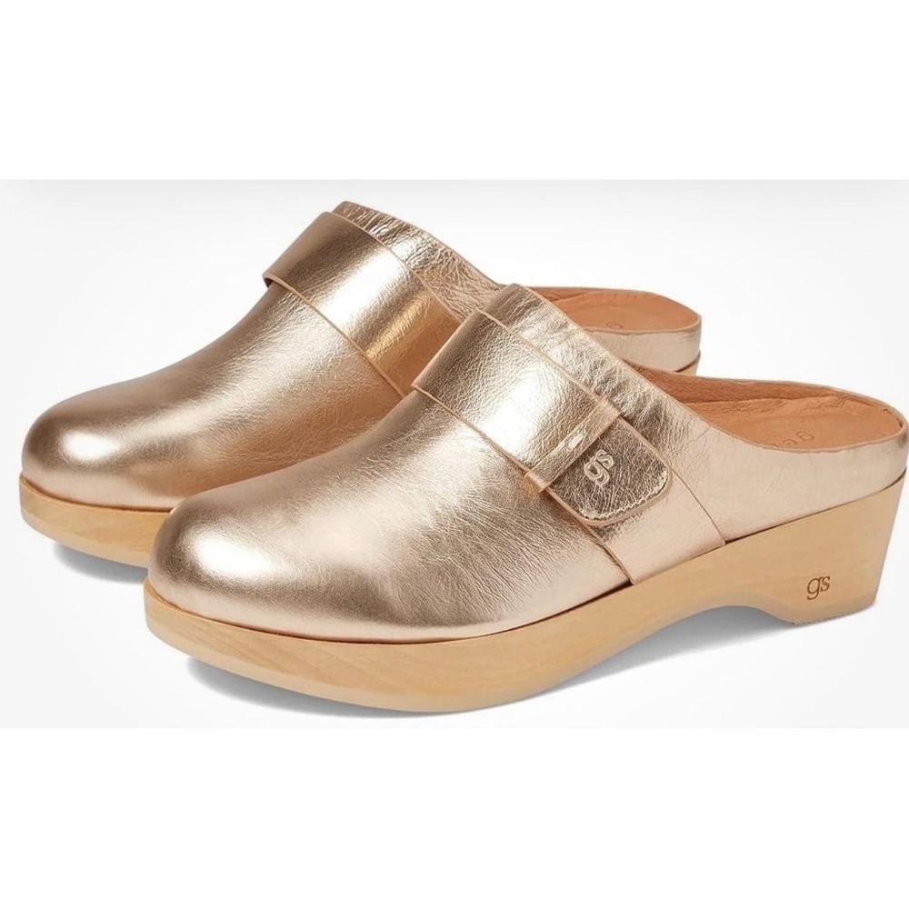 Gentle Souls Kenneth Cole Henley Clog Rose Gold Metallic Leather Wedge Mules 8.5